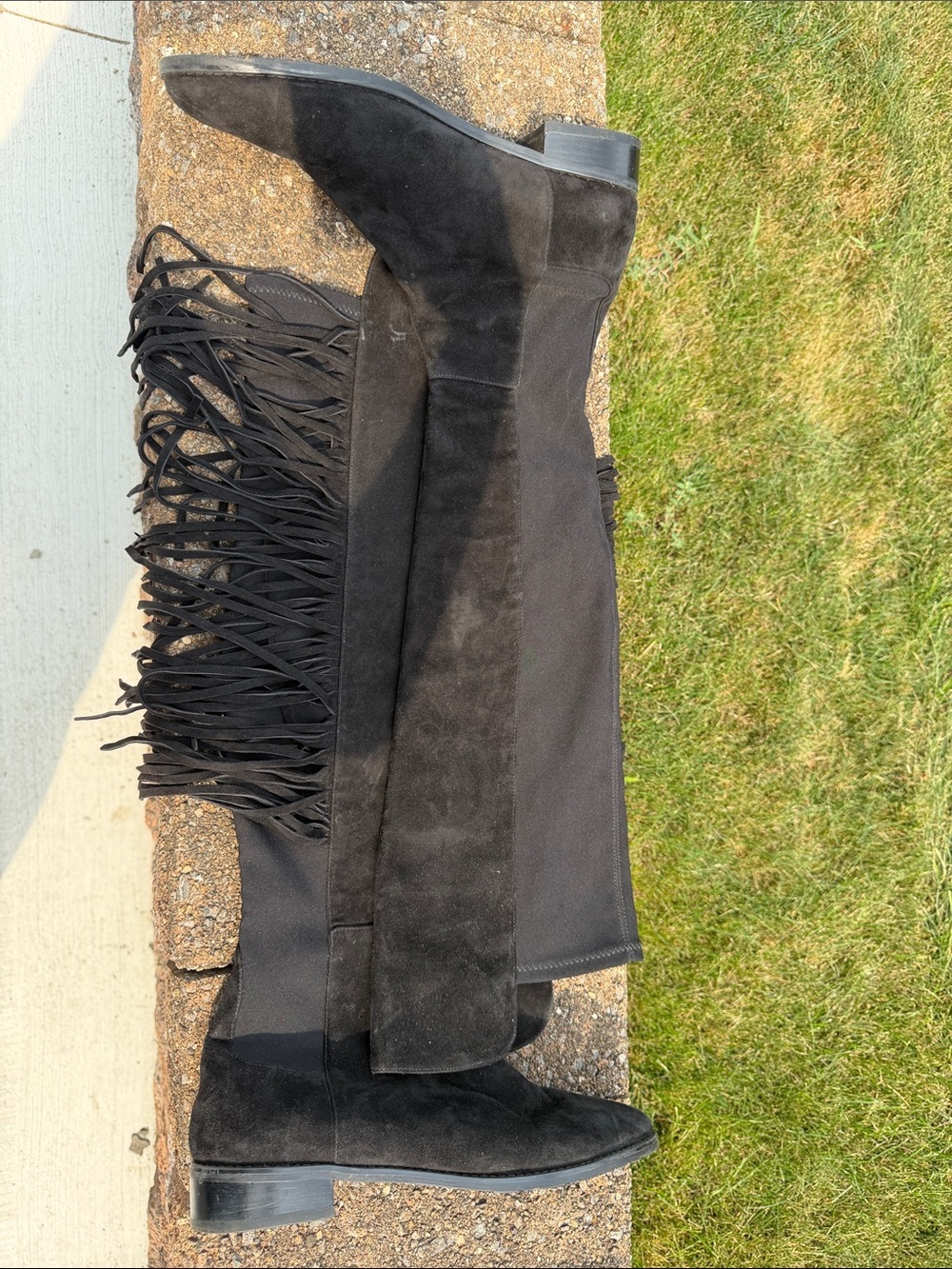 Stuart Weitzman Black Over-the-Knee Suede mane Fringe Boots